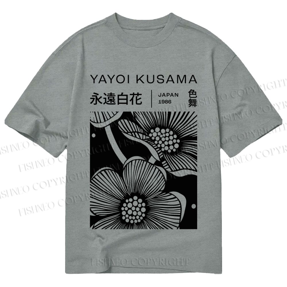Unisex Classic Cotton Yayoi Kusama Black Flower Printed T-shirt