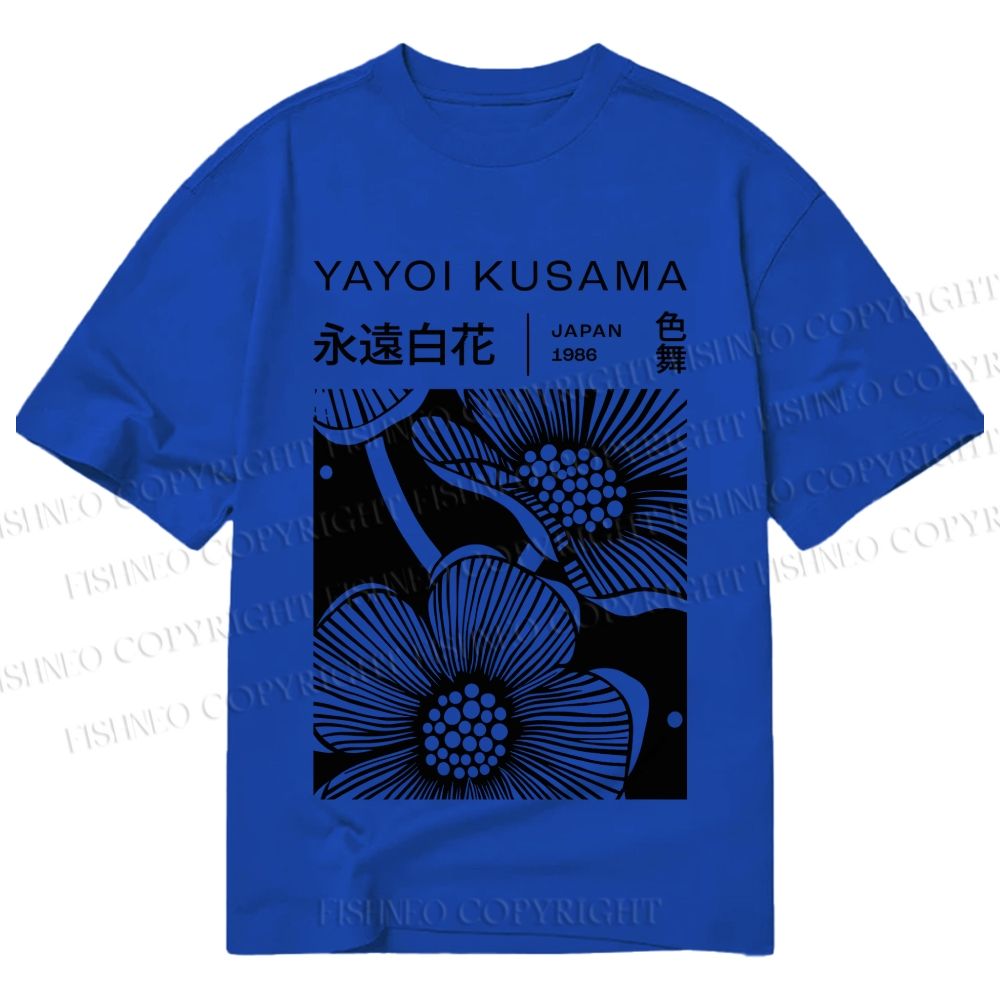 Unisex Classic Cotton Yayoi Kusama Black Flower Printed T-shirt