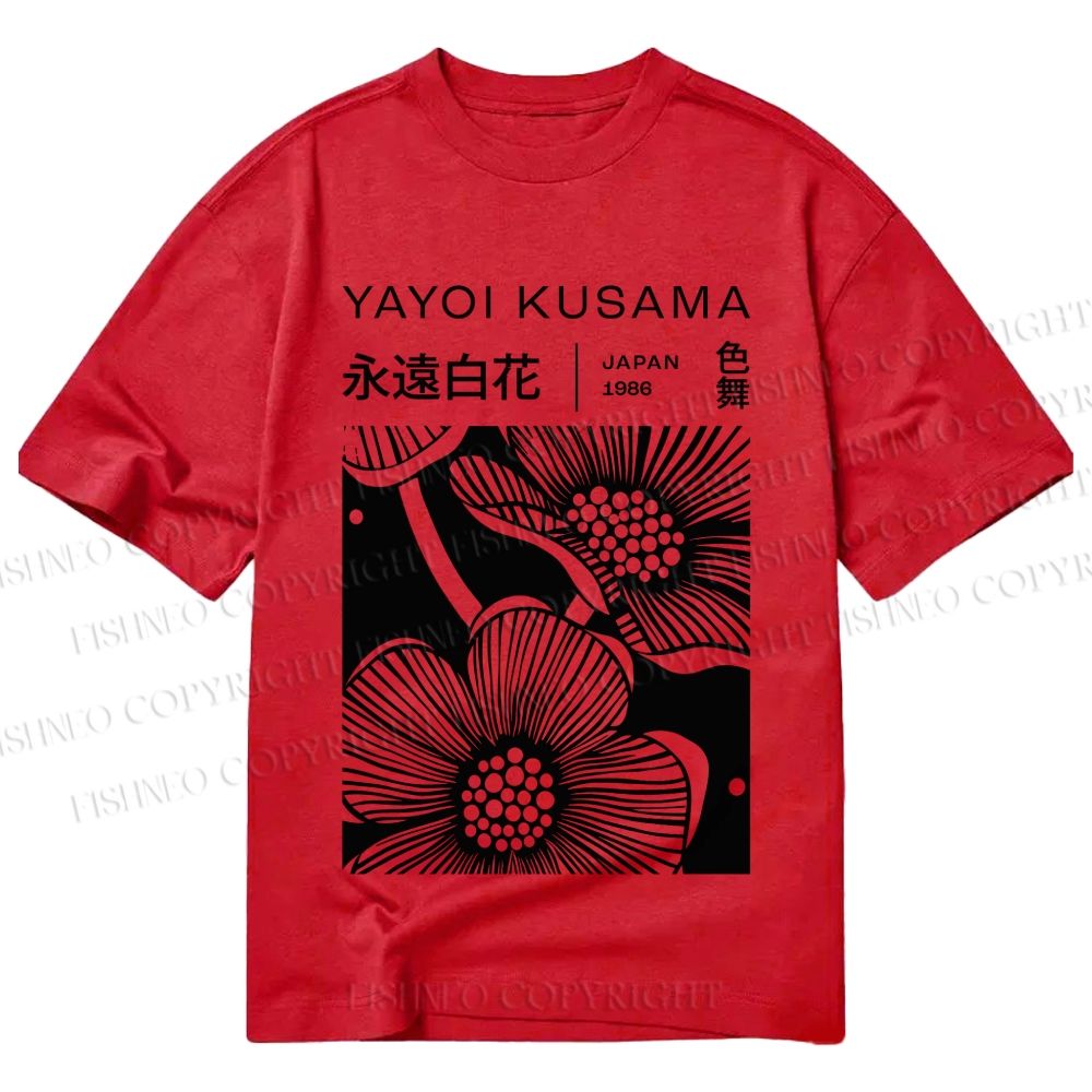 Unisex Classic Cotton Yayoi Kusama Black Flower Printed T-shirt