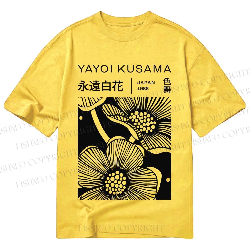 Unisex Classic Cotton Yayoi Kusama Black Flower Printed T-shirt