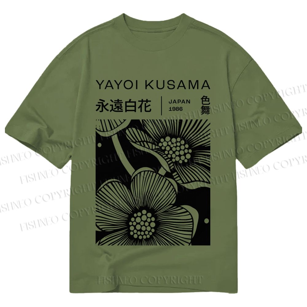 Unisex Classic Cotton Yayoi Kusama Black Flower Printed T-shirt