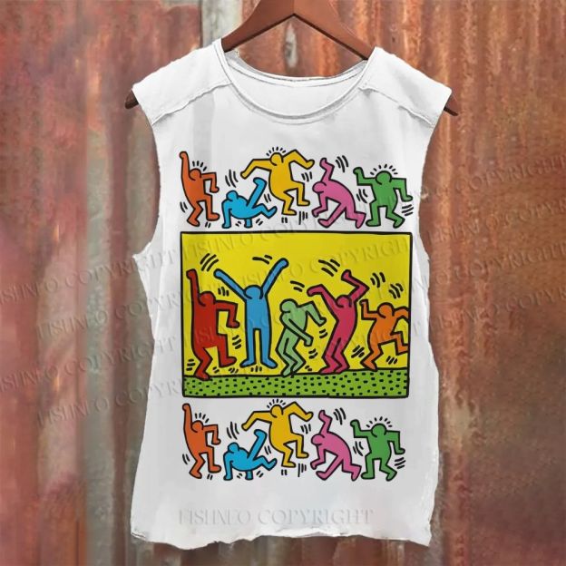 Unisex Casual Keith Haring Dancing Figures Printed Printed Tank Top