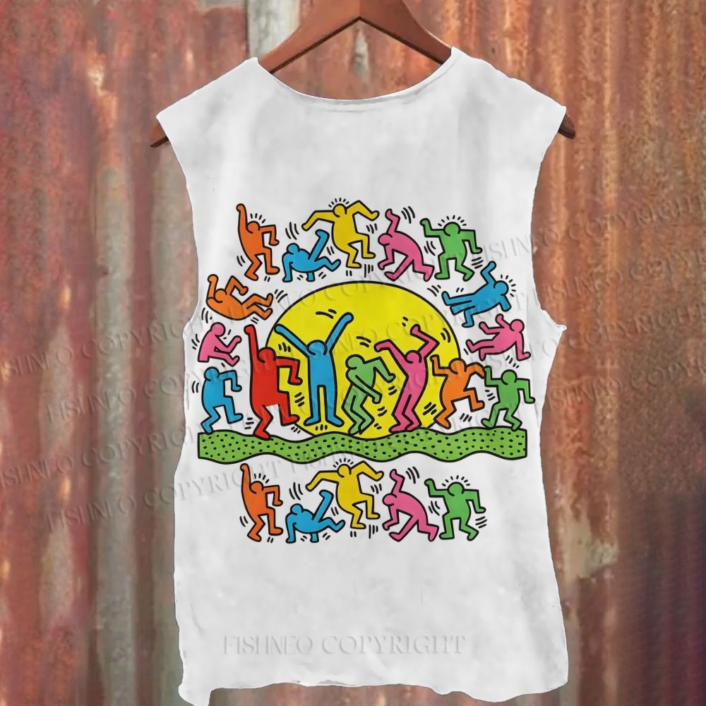 Unisex Casual Keith Haring Dancing Figures Printed Printed Tank Top