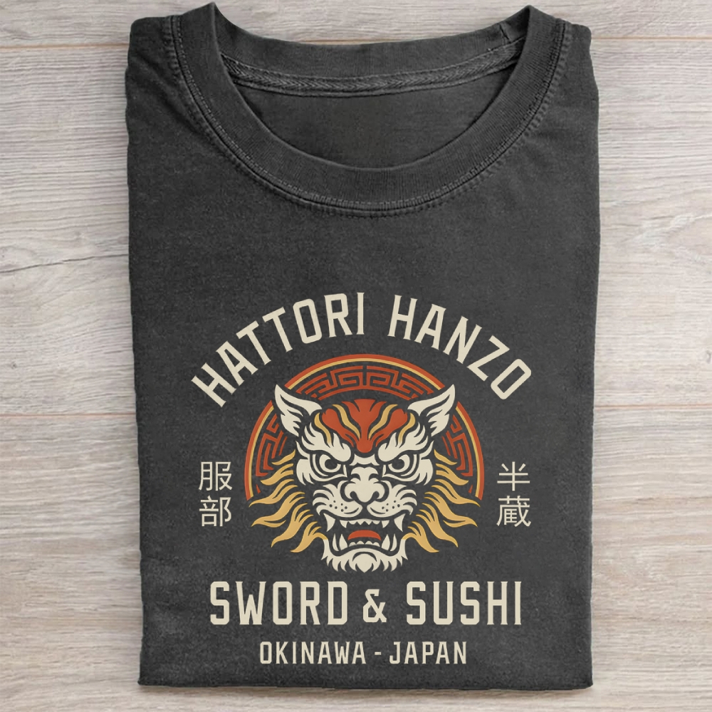 Unisex Hattori Lion Printed Washed Folded T-shirt