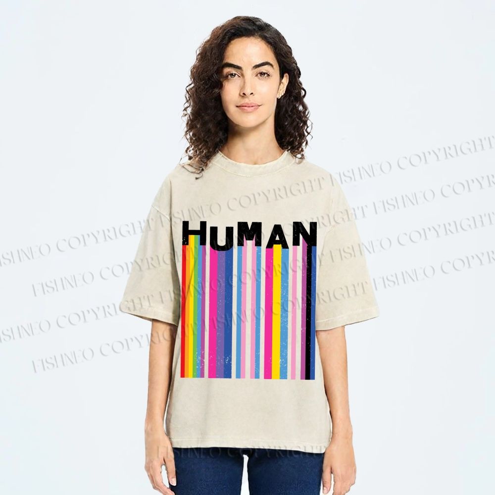 Unisex Pride Human Printed Washed Tee