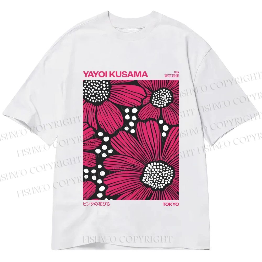 Unisex Classic Cotton Yayoi Kusama Giant Pink Flowers Printed T-shirt