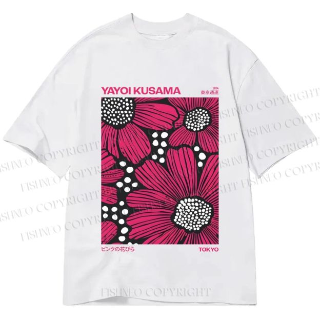 Unisex Classic Cotton Yayoi Kusama Giant Pink Flowers Printed T-shirt