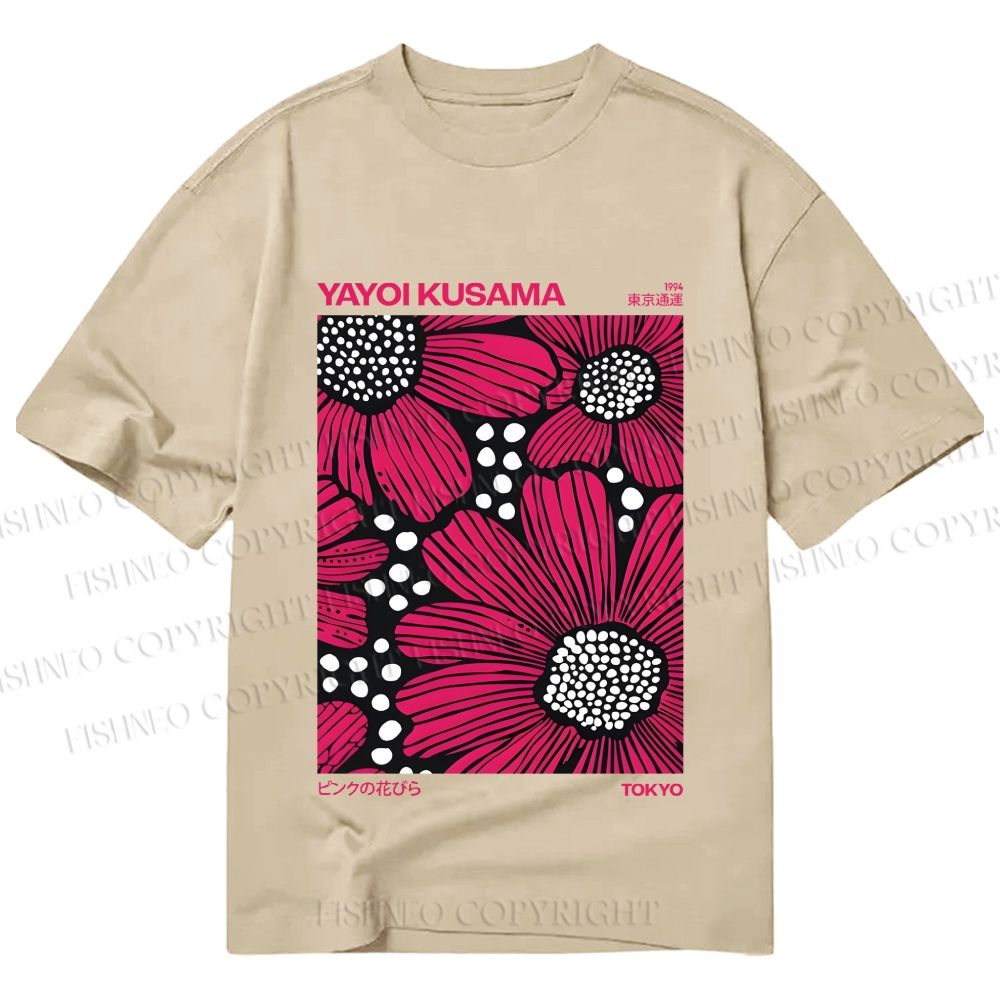 Unisex Classic Cotton Yayoi Kusama Giant Pink Flowers Printed T-shirt