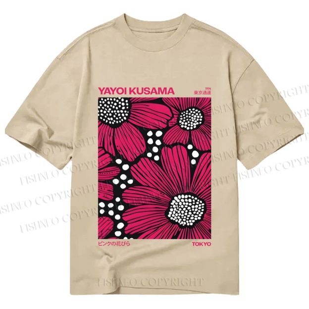 Unisex Classic Cotton Yayoi Kusama Giant Pink Flowers Printed T-shirt