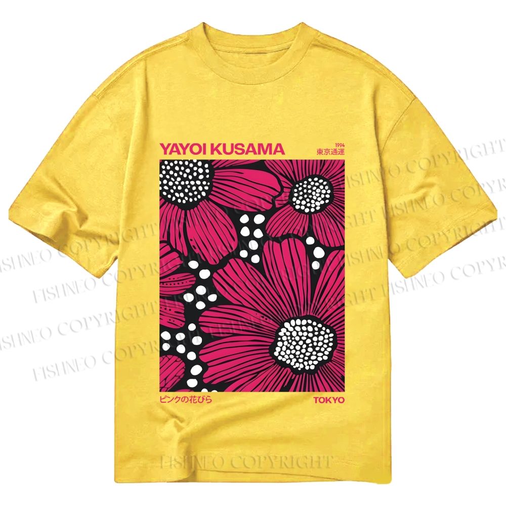 Unisex Classic Cotton Yayoi Kusama Giant Pink Flowers Printed T-shirt