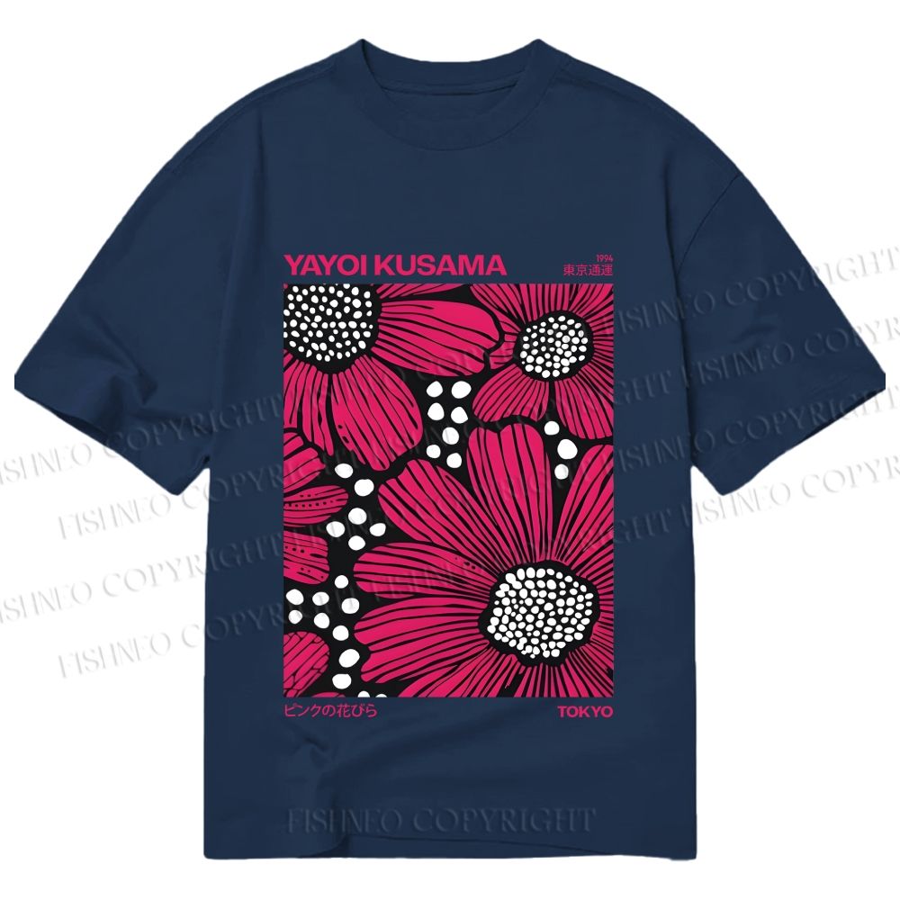 Unisex Classic Cotton Yayoi Kusama Giant Pink Flowers Printed T-shirt