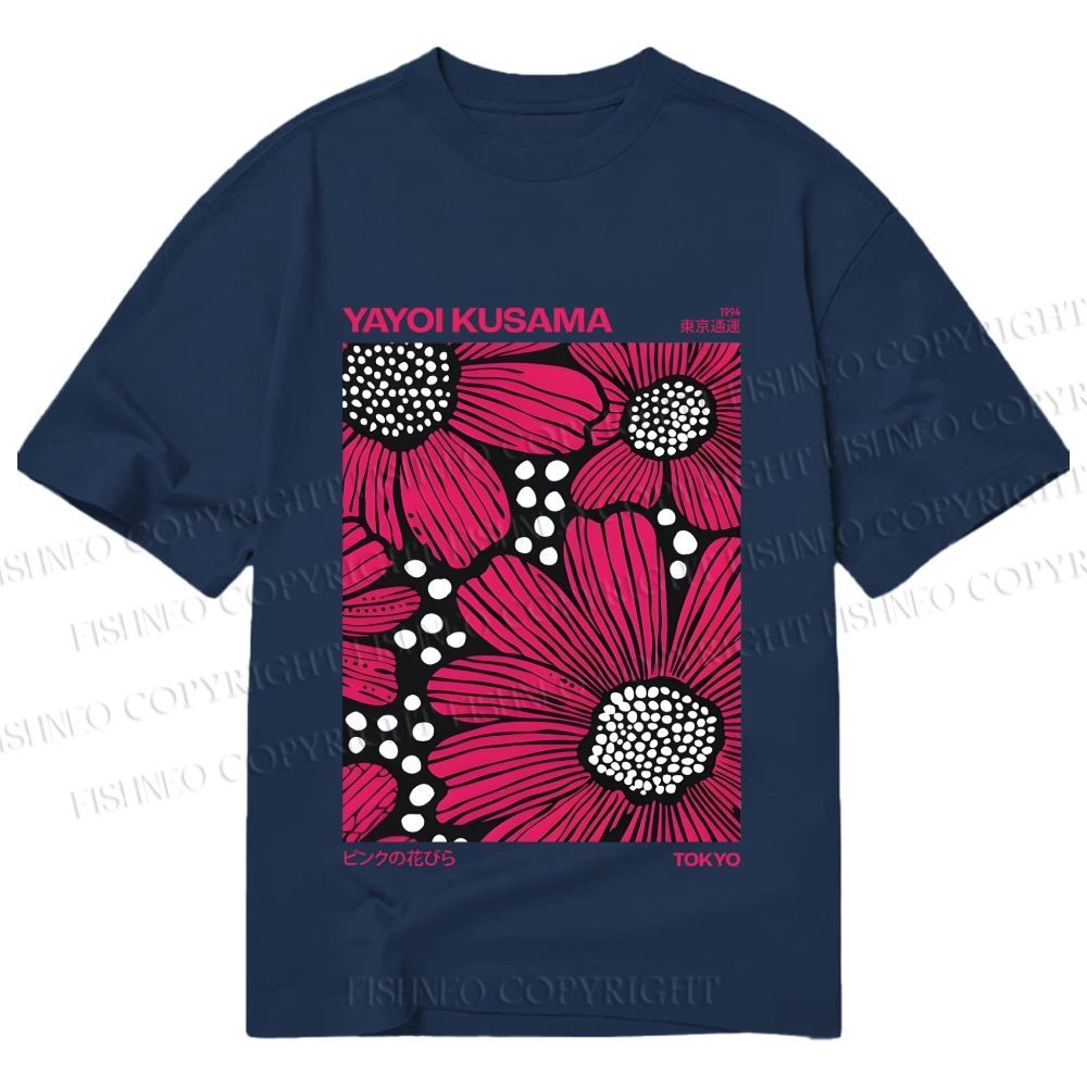 Unisex Classic Cotton Yayoi Kusama Giant Pink Flowers Printed T-shirt