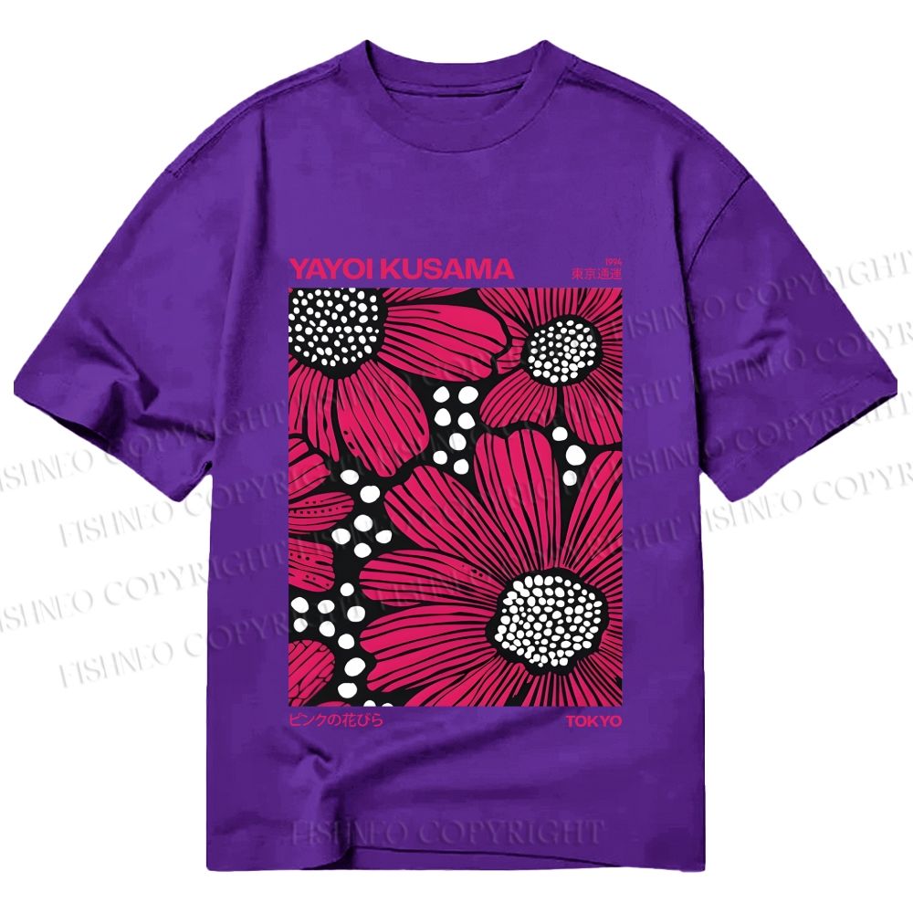 Unisex Classic Cotton Yayoi Kusama Giant Pink Flowers Printed T-shirt