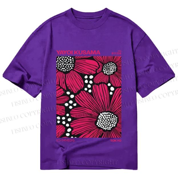 Unisex Classic Cotton Yayoi Kusama Giant Pink Flowers Printed T-shirt