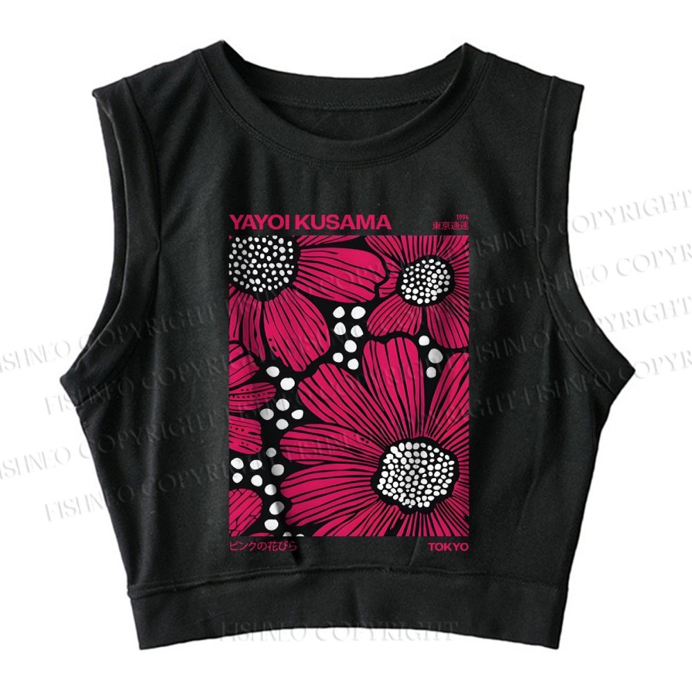 Yayoi Kusama Giant Pink Flowers Sleeveless Crop Tops
