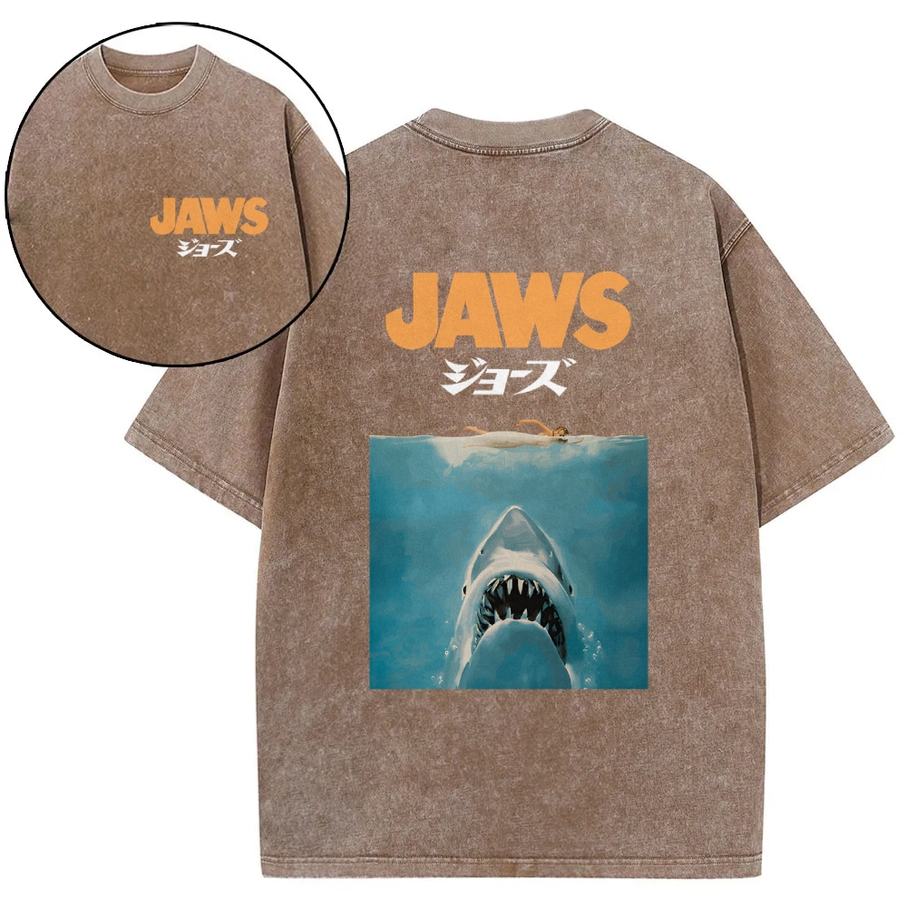 Jaws Shark Vintage Wash Japanese Design Back Art T-Shirt
