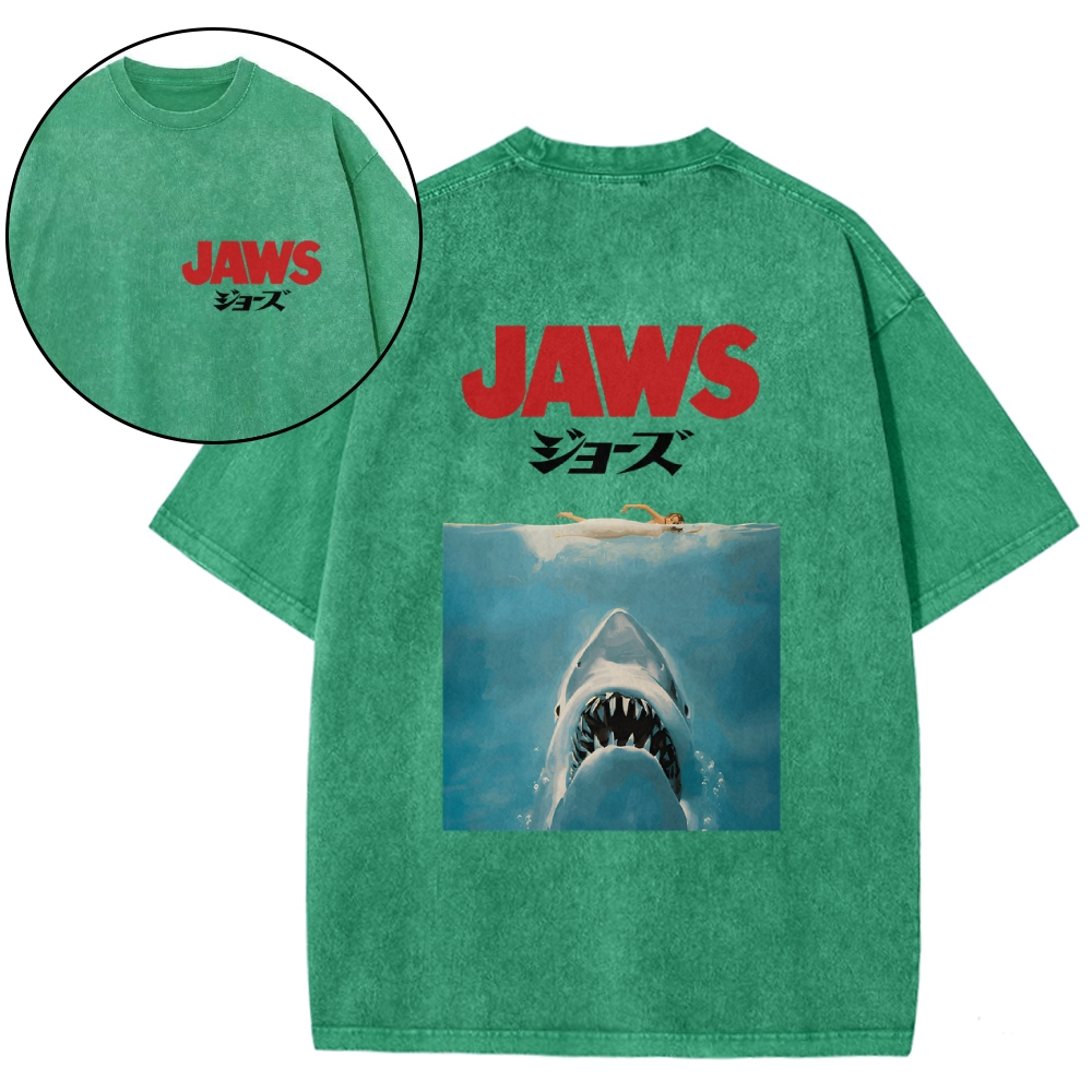 Jaws Shark Vintage Wash Japanese Design Back Art T-Shirt