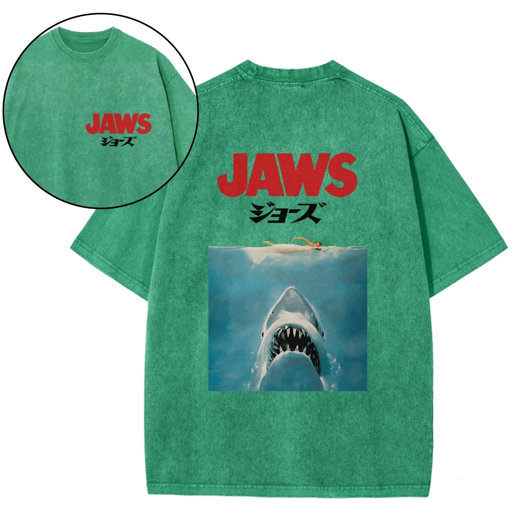Jaws Shark Vintage Wash Japanese Design Back Art T-Shirt