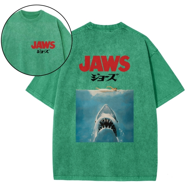 Jaws Shark Vintage Wash Japanese Design Back Art T-Shirt