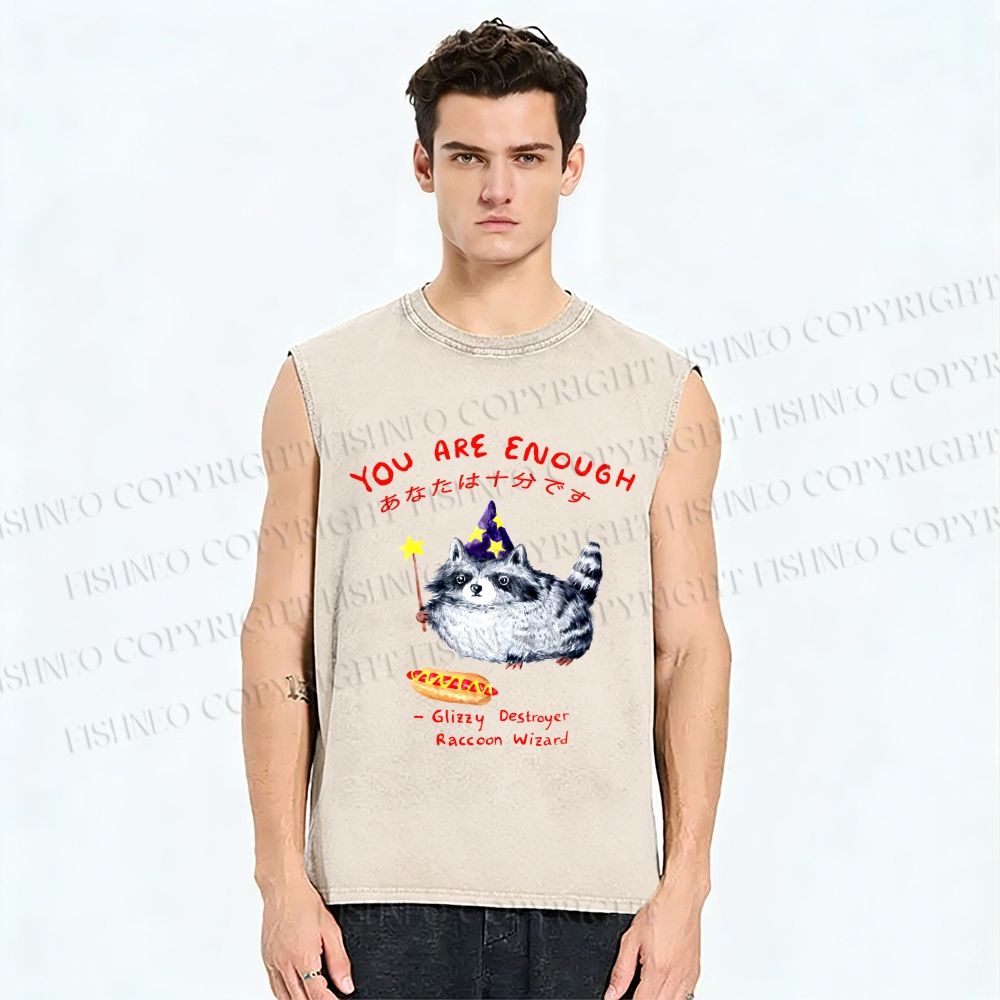 Unisex You Are Enough Elf Raccoon Printed Washed Tank Top