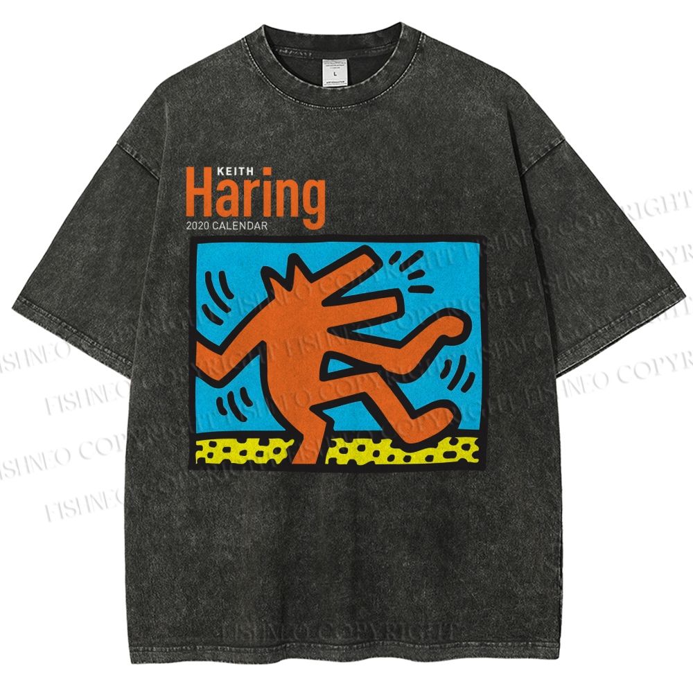 Unisex Keith Haring Dancing Dog Printed Washed Tee