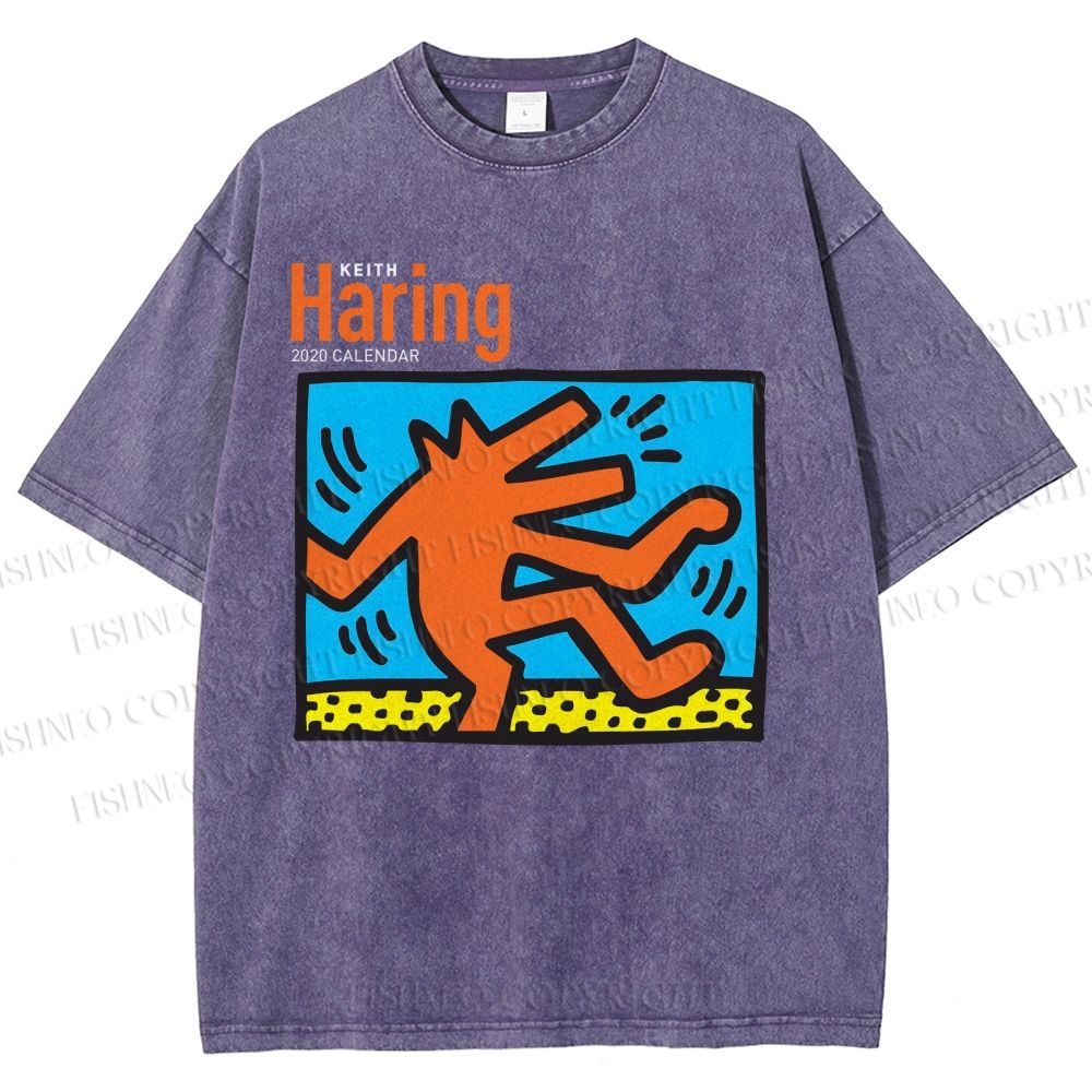 Unisex Keith Haring Dancing Dog Printed Washed Tee