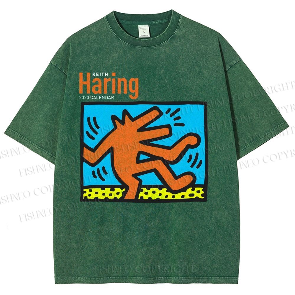 Unisex Keith Haring Dancing Dog Printed Washed Tee
