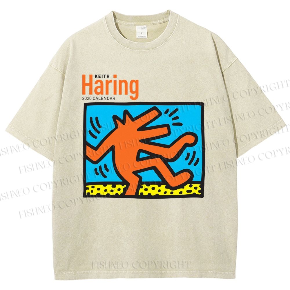 Unisex Keith Haring Dancing Dog Printed Washed Tee