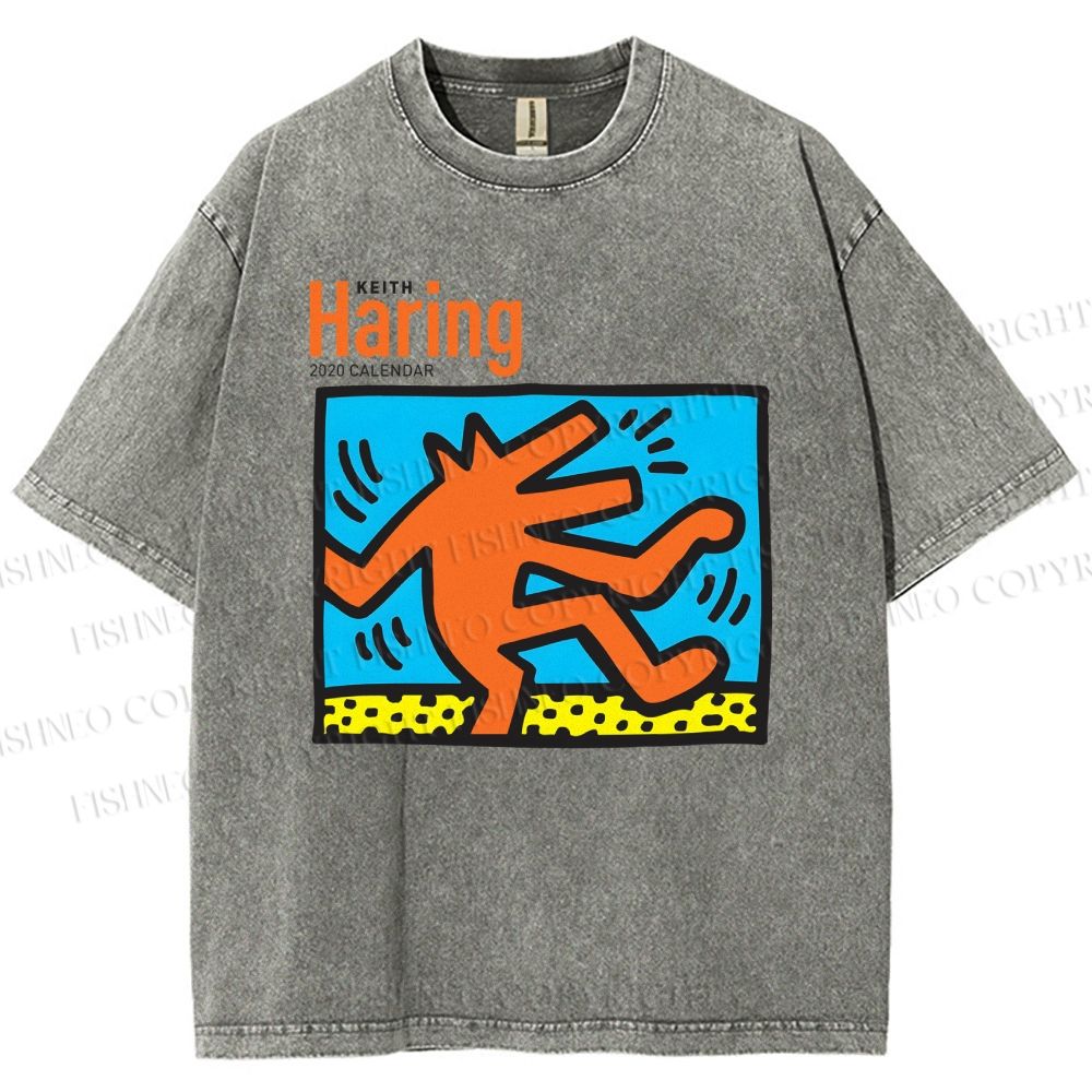 Unisex Keith Haring Dancing Dog Printed Washed Tee
