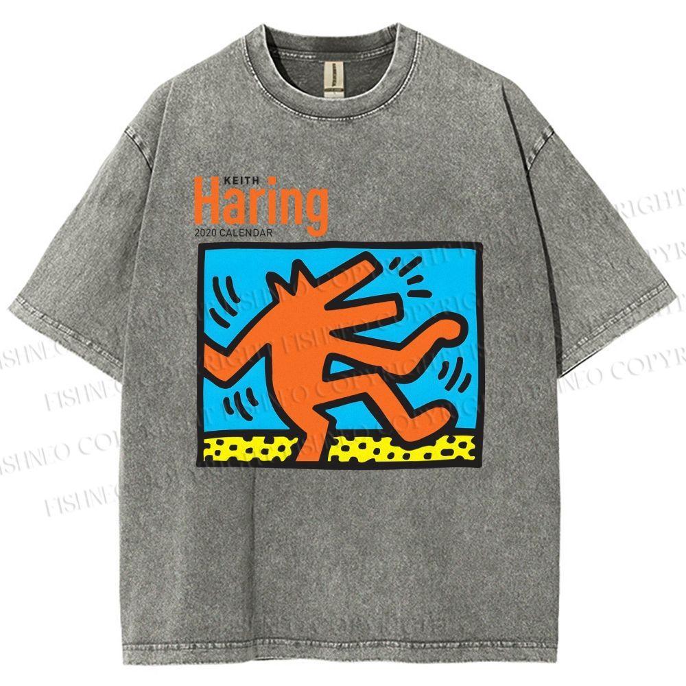 Unisex Keith Haring Dancing Dog Printed Washed Tee