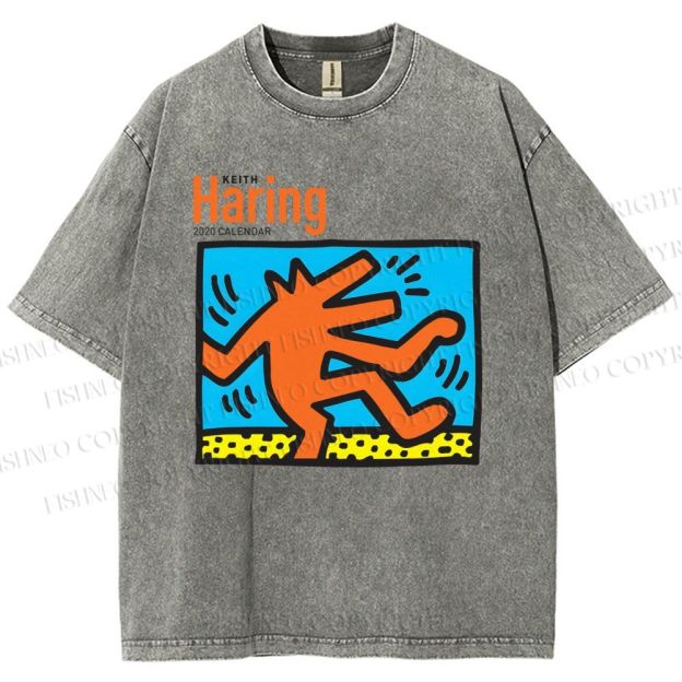 Unisex Keith Haring Dancing Dog Printed Washed Tee