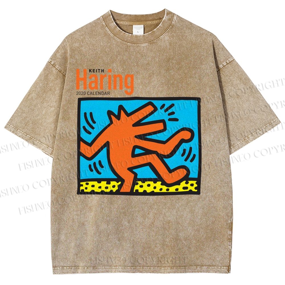 Unisex Keith Haring Dancing Dog Printed Washed Tee