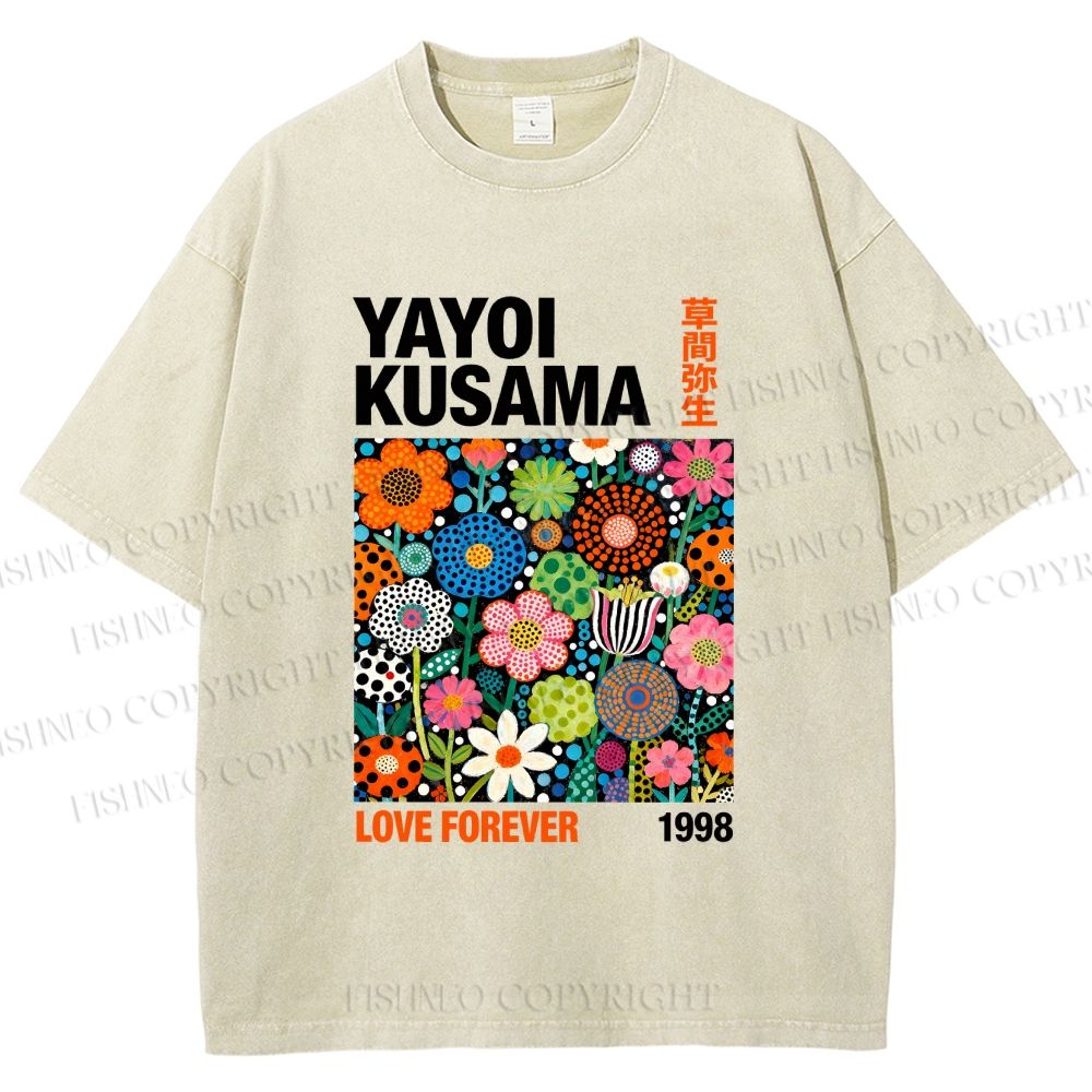 Unisex Yayoi Kusama Flower Printed Washed Tee