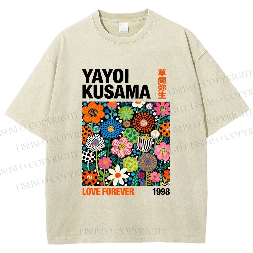 Unisex Yayoi Kusama Flower Printed Washed Tee