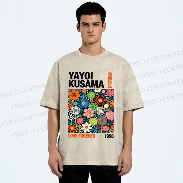 Unisex Yayoi Kusama Flower Printed Washed Tee