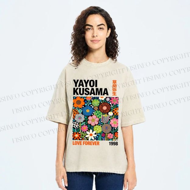 Unisex Yayoi Kusama Flower Printed Washed Tee
