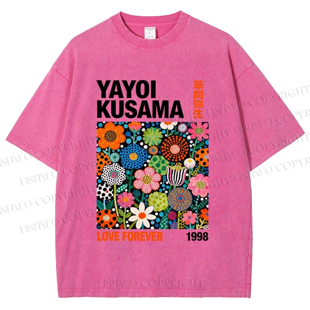 Unisex Yayoi Kusama Flower Printed Washed Tee