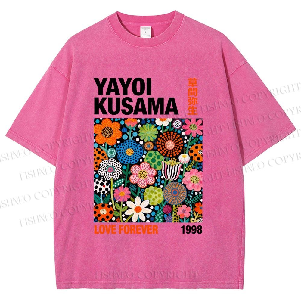 Unisex Yayoi Kusama Flower Printed Washed Tee