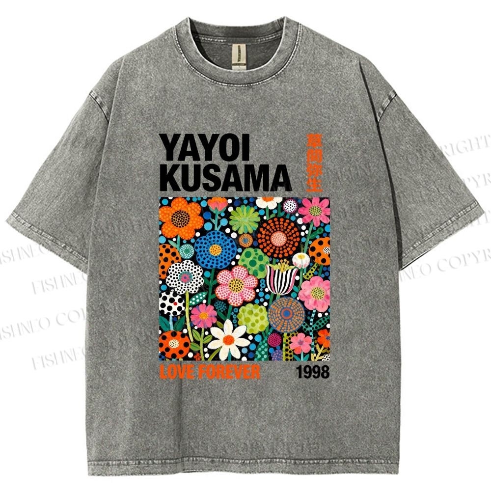 Unisex Yayoi Kusama Flower Printed Washed Tee