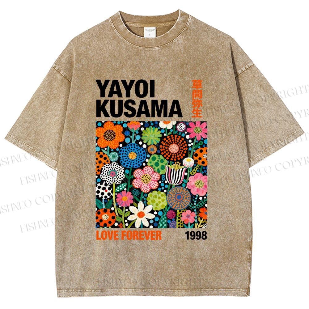 Unisex Yayoi Kusama Flower Printed Washed Tee