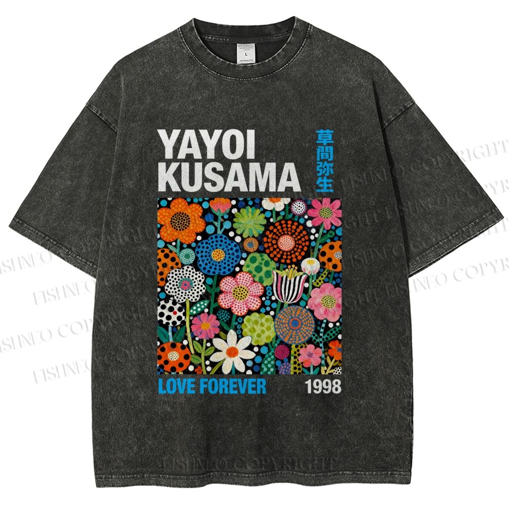 Unisex Yayoi Kusama Flower Printed Washed Tee
