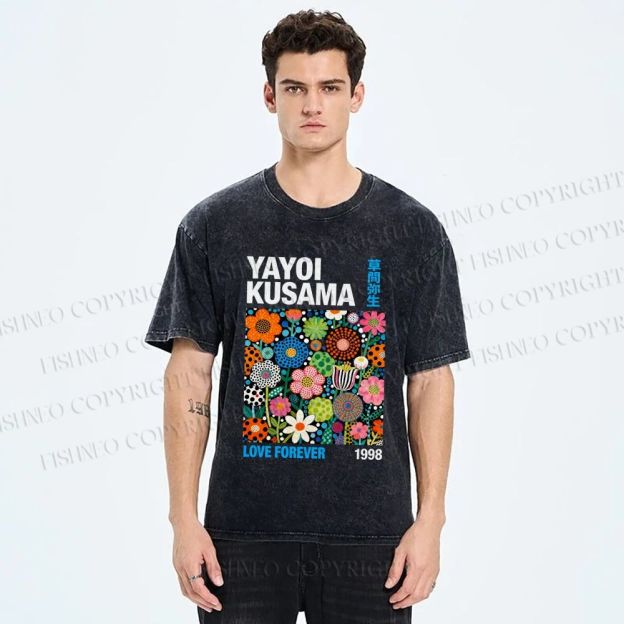 Unisex Yayoi Kusama Flower Printed Washed Tee