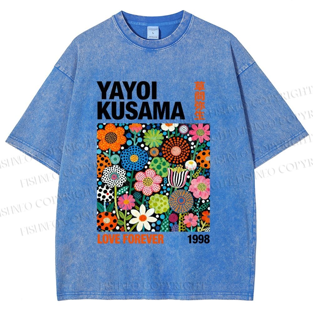 Unisex Yayoi Kusama Flower Printed Washed Tee