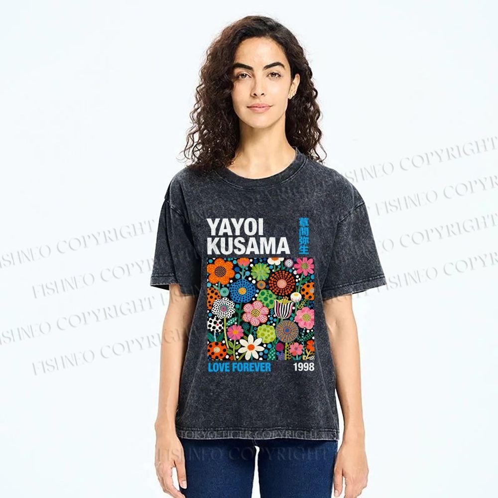Unisex Yayoi Kusama Flower Printed Washed Tee