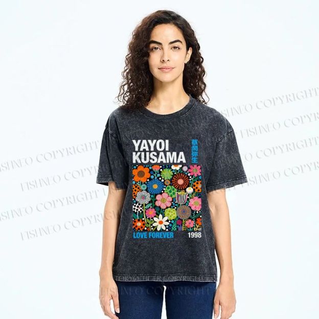 Unisex Yayoi Kusama Flower Printed Washed Tee