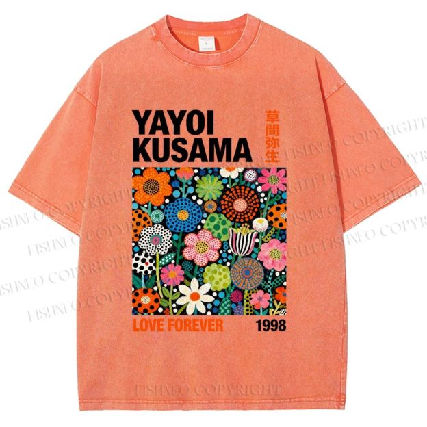 Unisex Yayoi Kusama Flower Printed Washed Tee