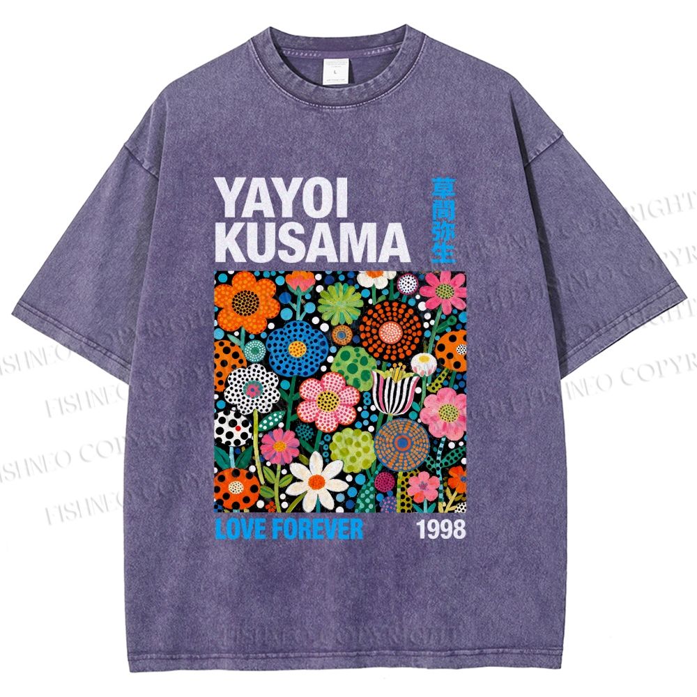 Unisex Yayoi Kusama Flower Printed Washed Tee