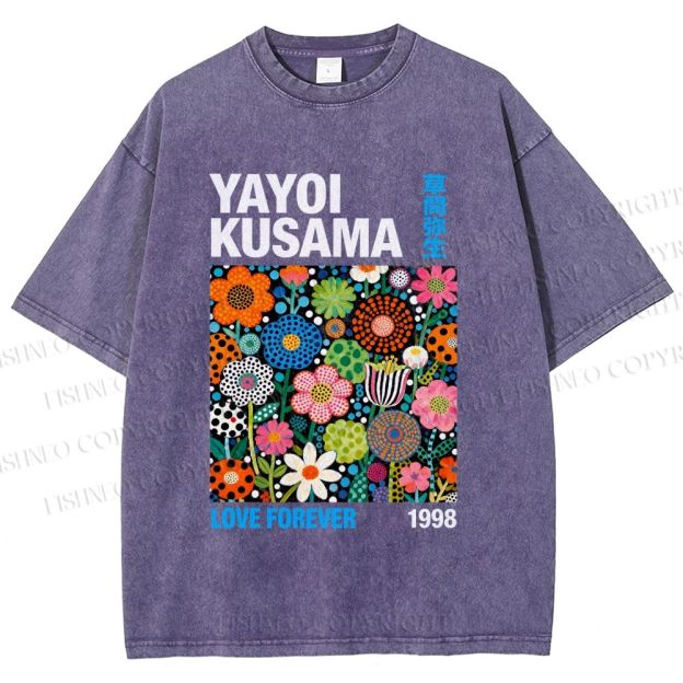 Unisex Yayoi Kusama Flower Printed Washed Tee