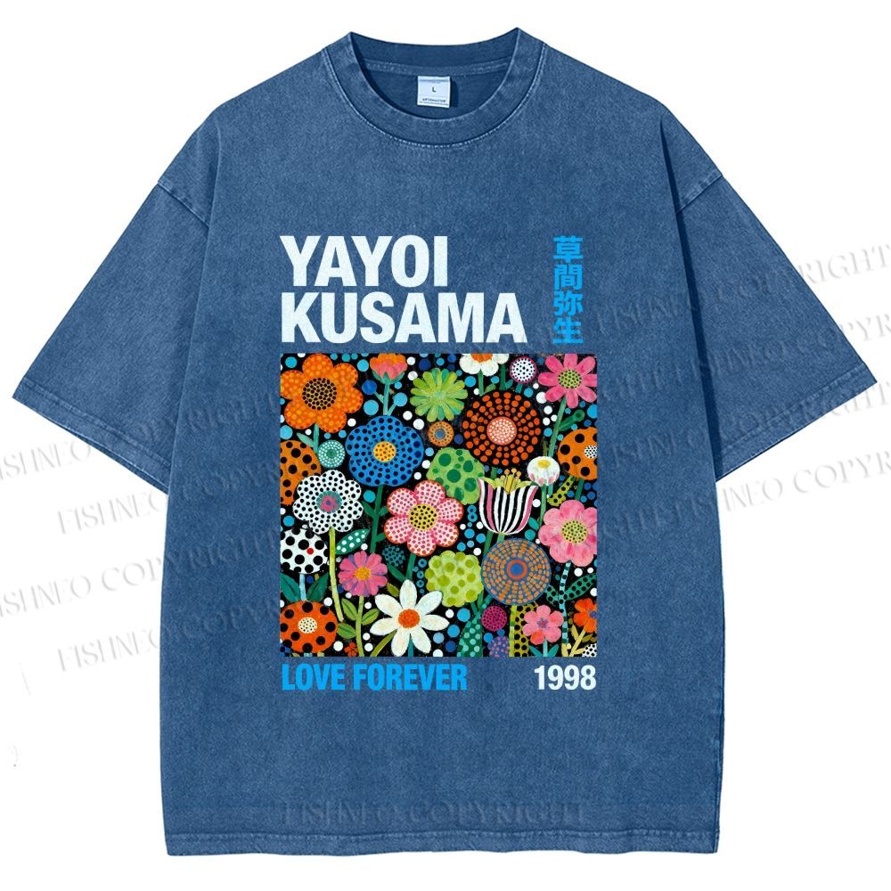 Unisex Yayoi Kusama Flower Printed Washed Tee