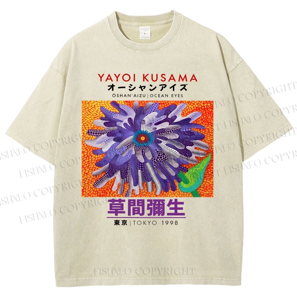 Unisex Yayoi Kusama Flower  Printed Washed Tee